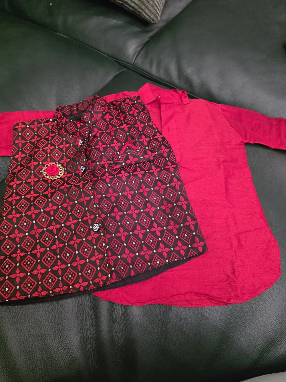 Kids A-Line Matching Set in Red and Black - Coordinated Patterned Outfit